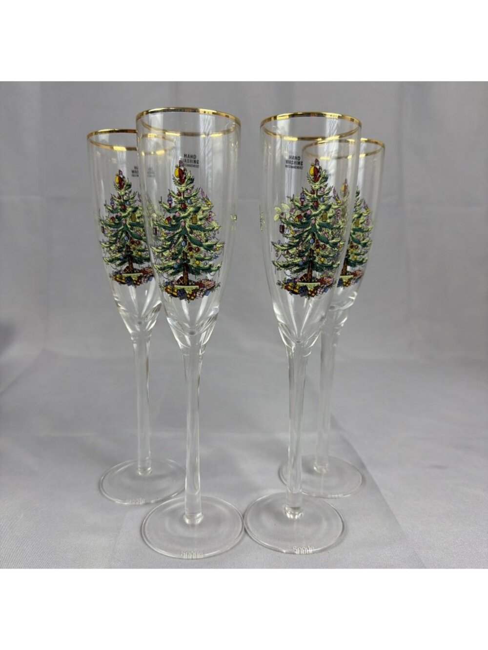 VTG Spode Christmas Tree Champagne Flutes 4 Glasses